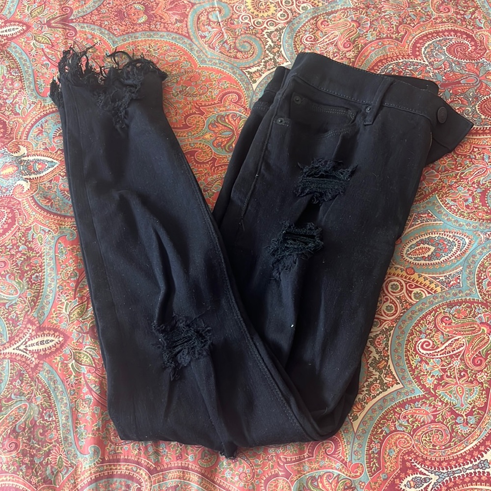 Express Black Ripped Distressed Mid Rise Ankle Legging Stretch 6R
